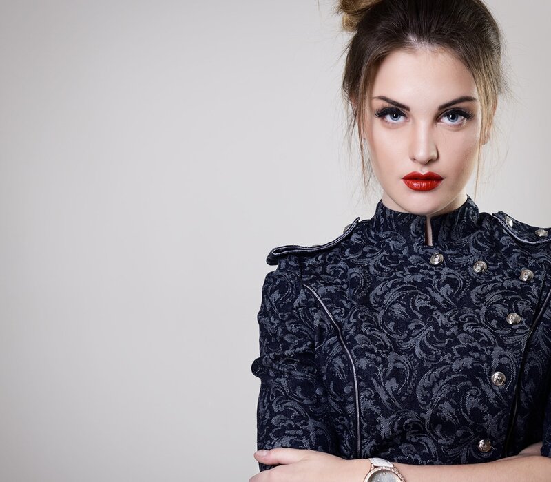 Woman in Patterned Jacket — Black, Confident