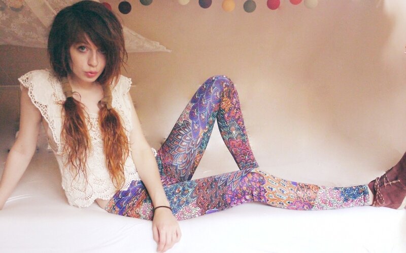 woman in patterned leggings