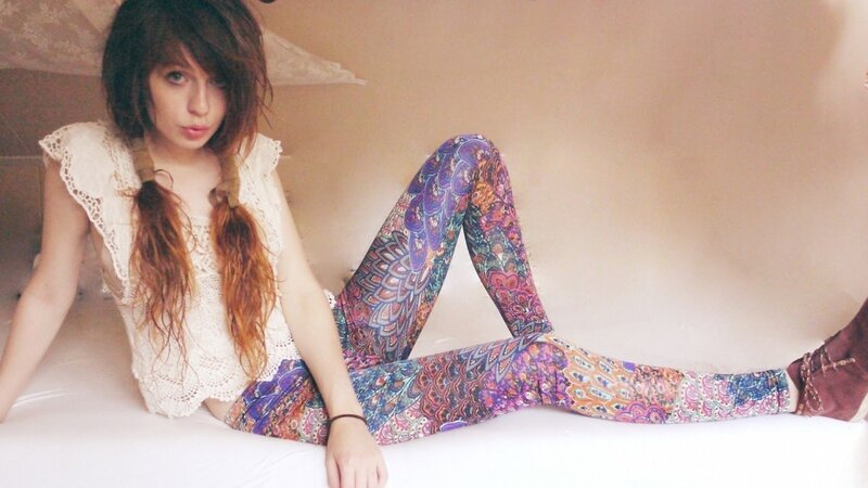 Woman in Patterned Leggings — Purple