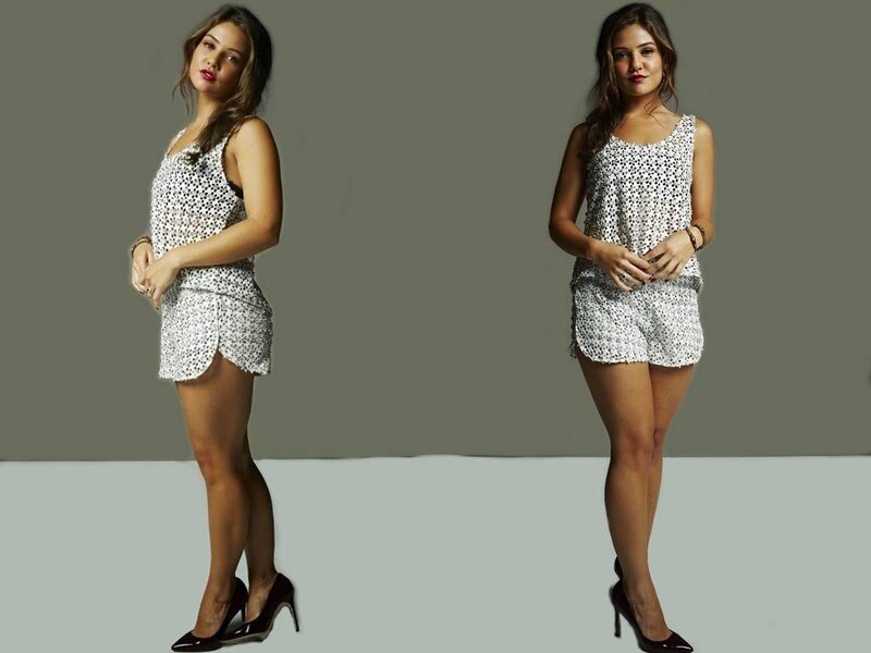 Woman in Patterned Outfit — White, Neutral