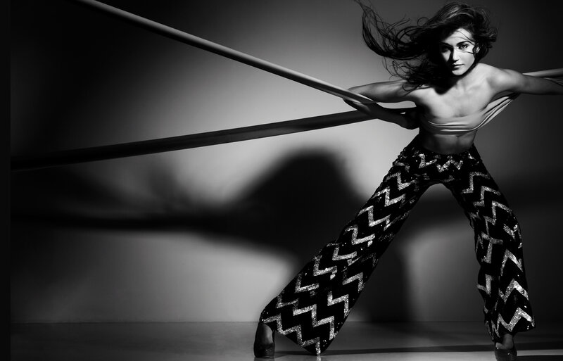 Woman in Patterned Pants — Black