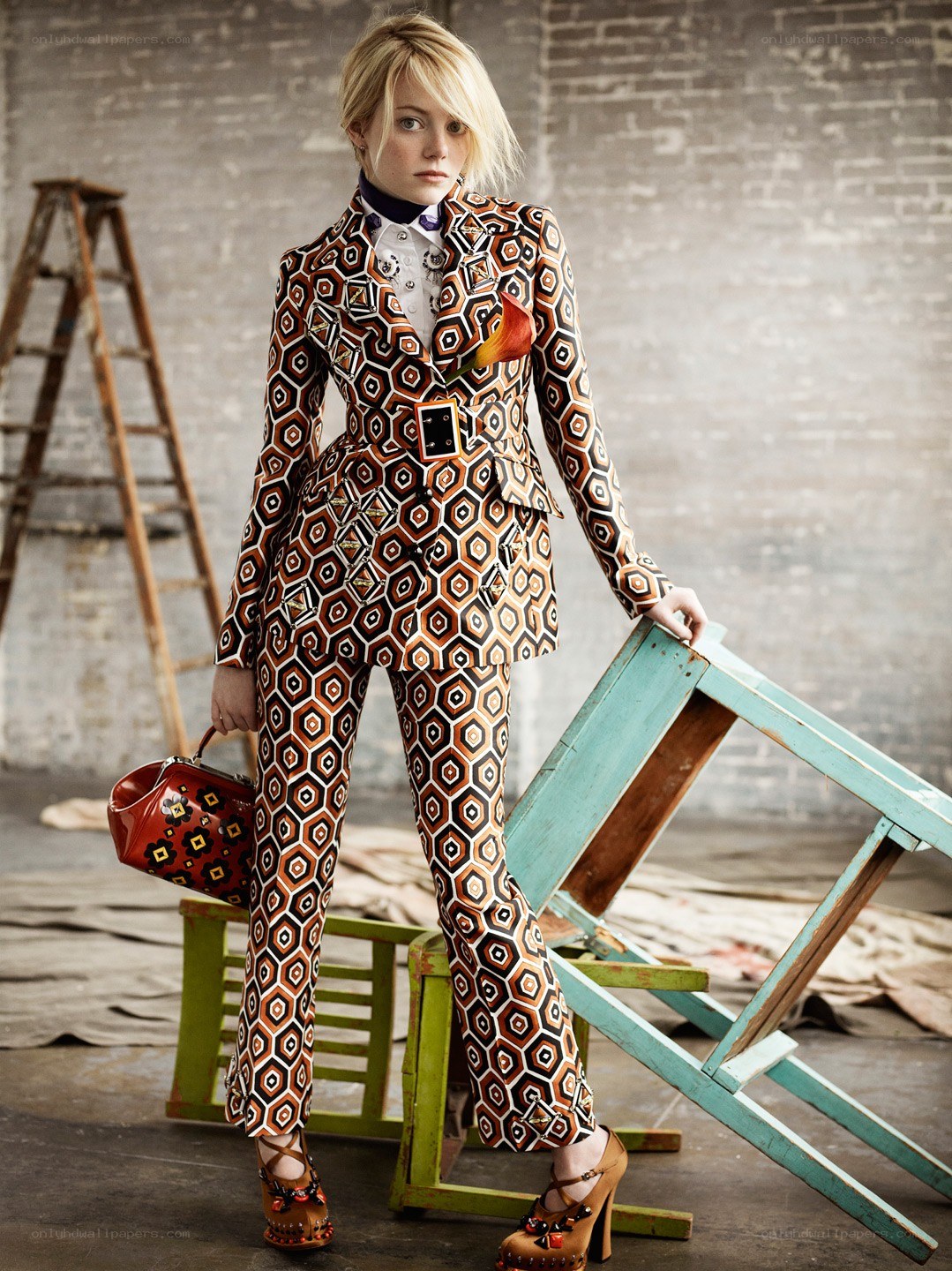 Woman in patterned suit
