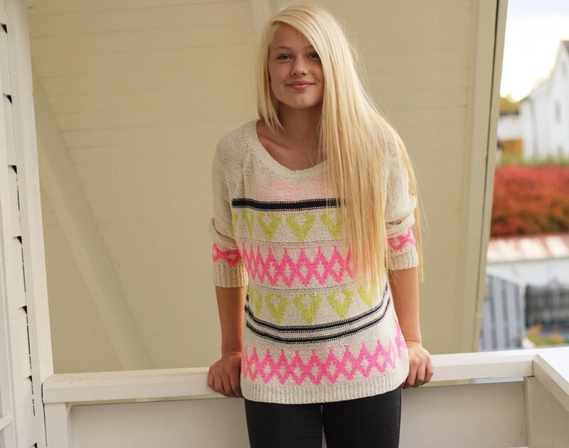 Woman in Patterned Sweater — White