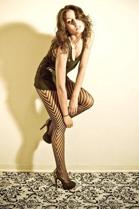 Woman in Patterned Tights — Brown