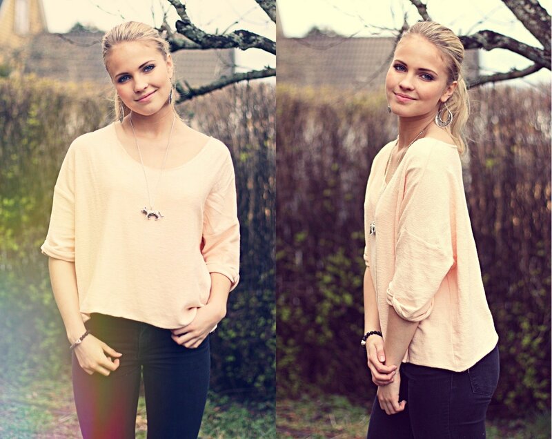 woman in peach top outdoors