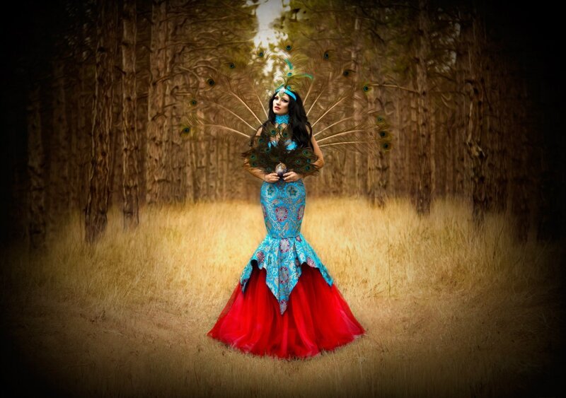 Woman in Peacock Costume — Blue, Dramatic