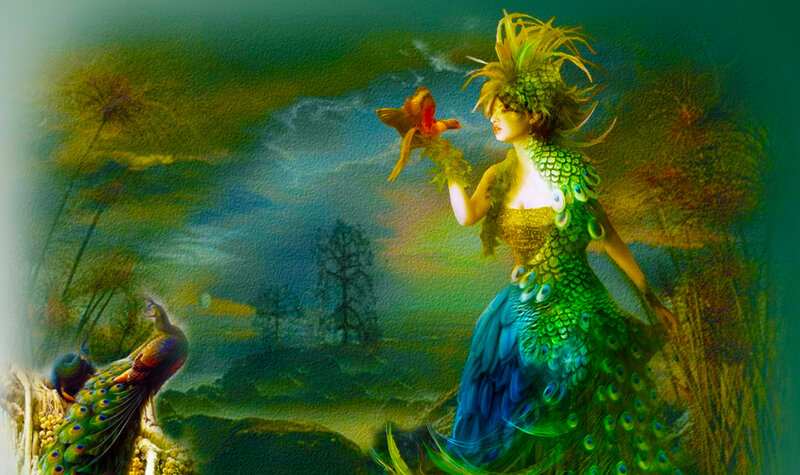 Woman in Peacock Costume — Green, Fantastical
