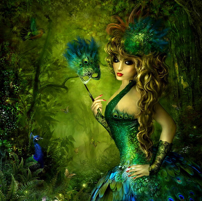 Woman in Peacock Costume — Green