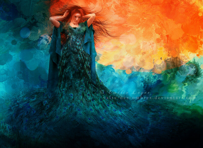Woman in Peacock Dress — Blue, Dramatic