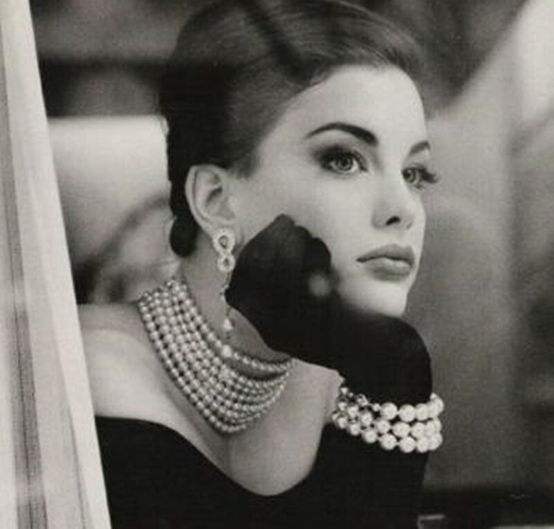 Woman in Pearls and Gloves — Black, Dramatic