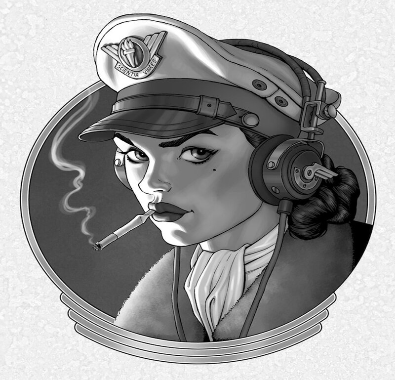 Woman in Pilot Hat — Black, Serious