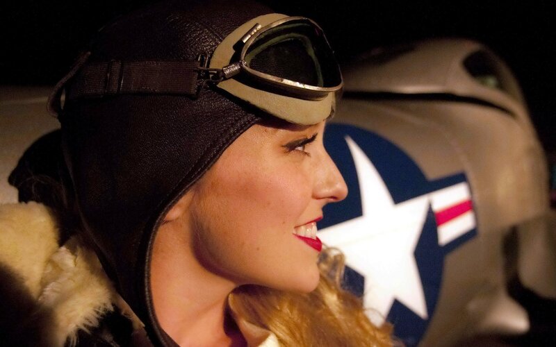 woman in pilot helmet
