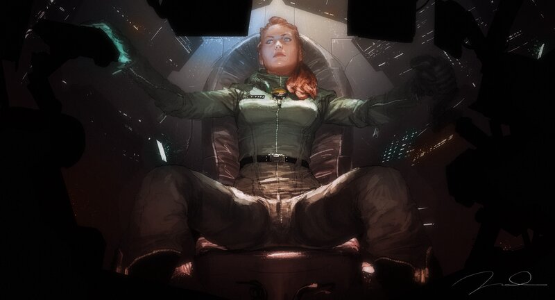 woman in pilot seat