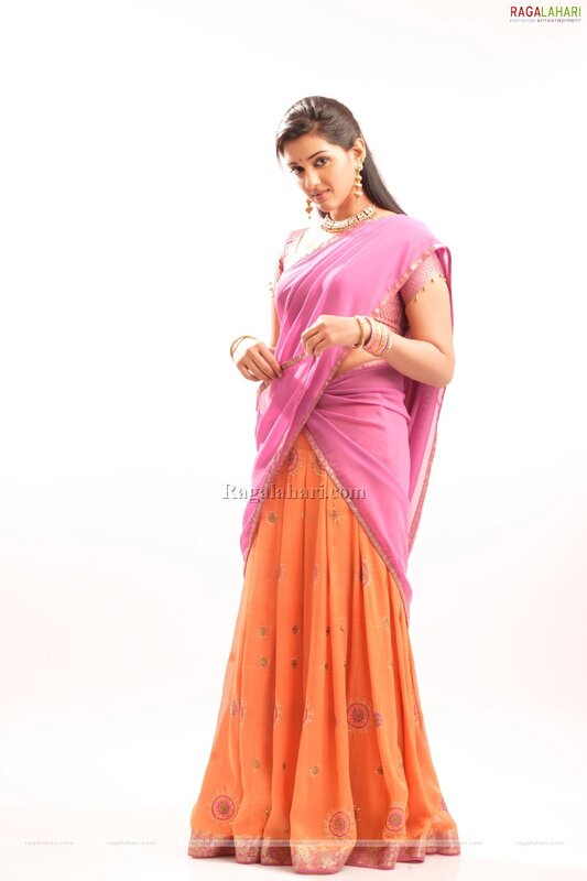 Woman in pink and orange saree