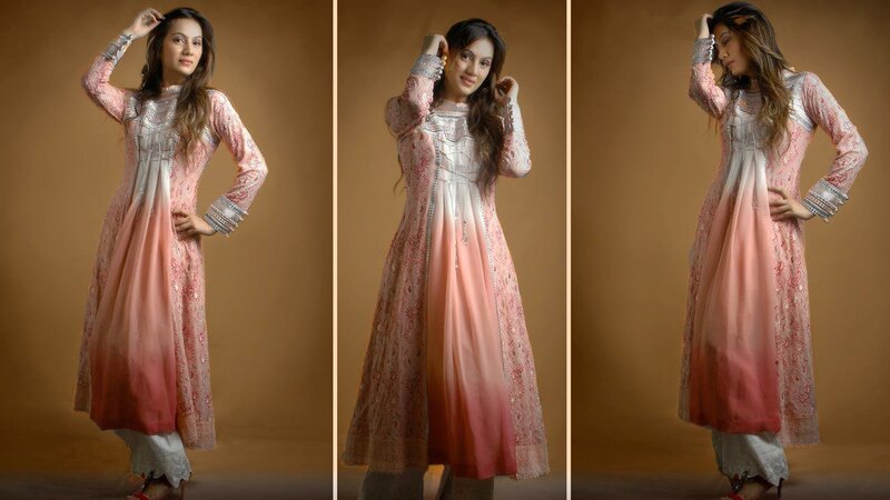 woman in pink and white dress