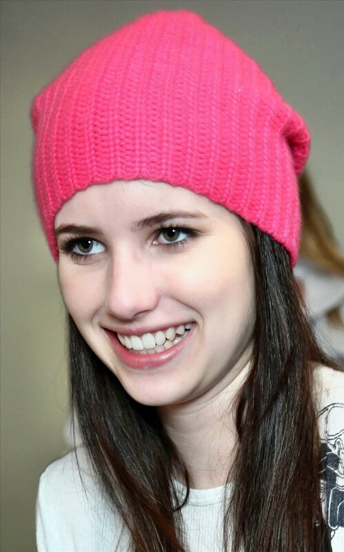 woman in pink beanie