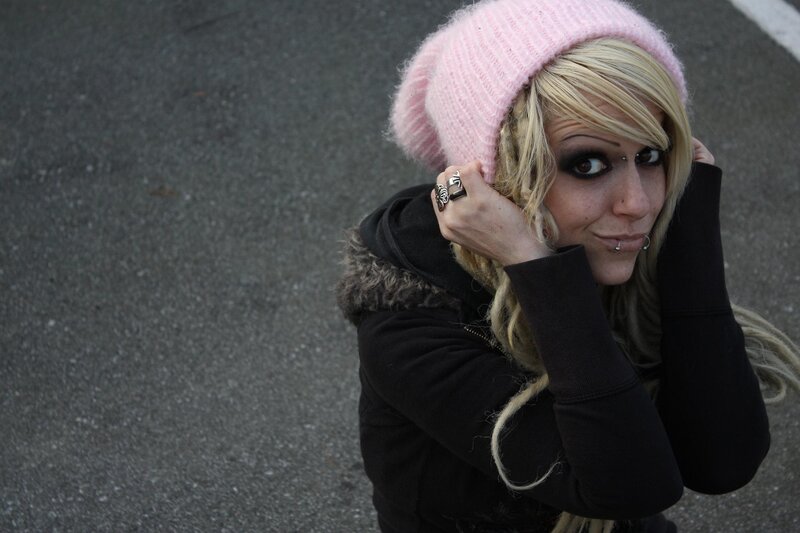 woman in pink beanie