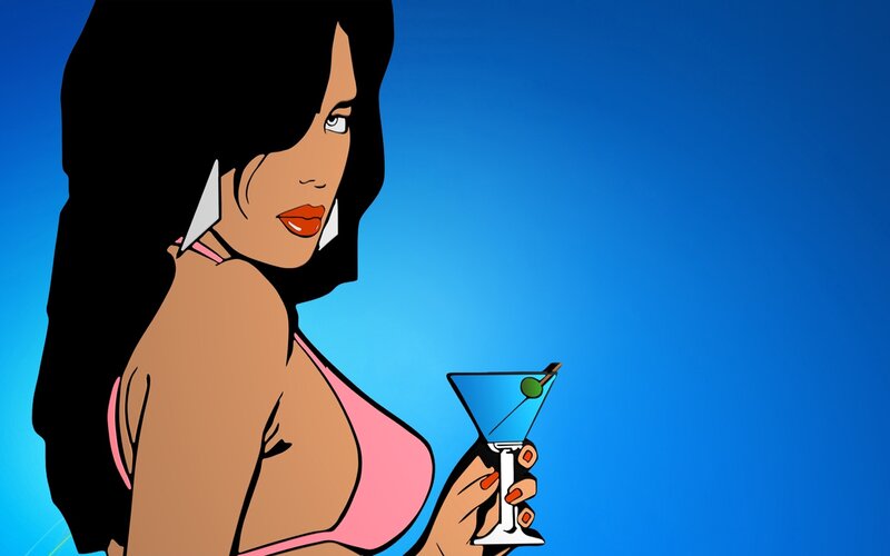 woman in pink bikini holding cocktail