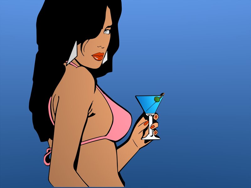 woman in pink bikini holding drink