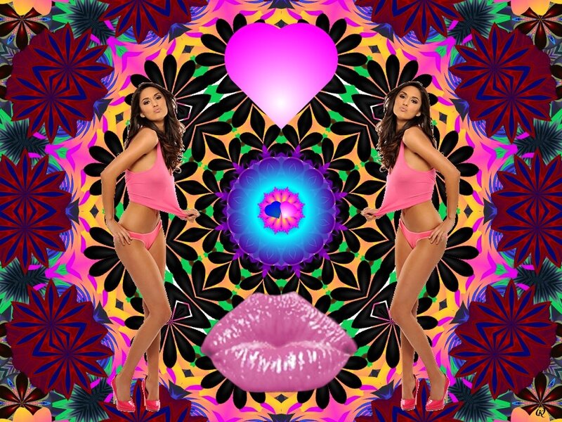 Woman in Pink Bikini — Vibrant, Digital Art, Heart, Lips