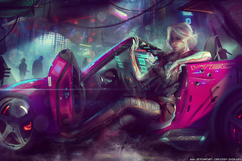 Woman in Pink Car — Dramatic, Night