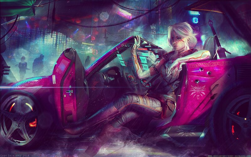 Woman in Pink Car — Dramatic