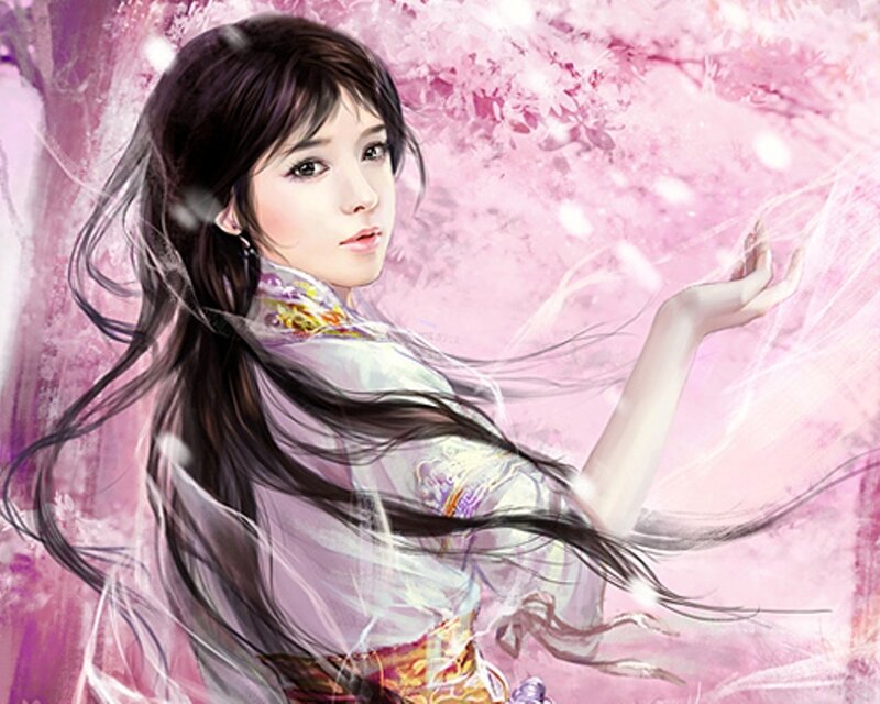 woman in pink cherry blossom