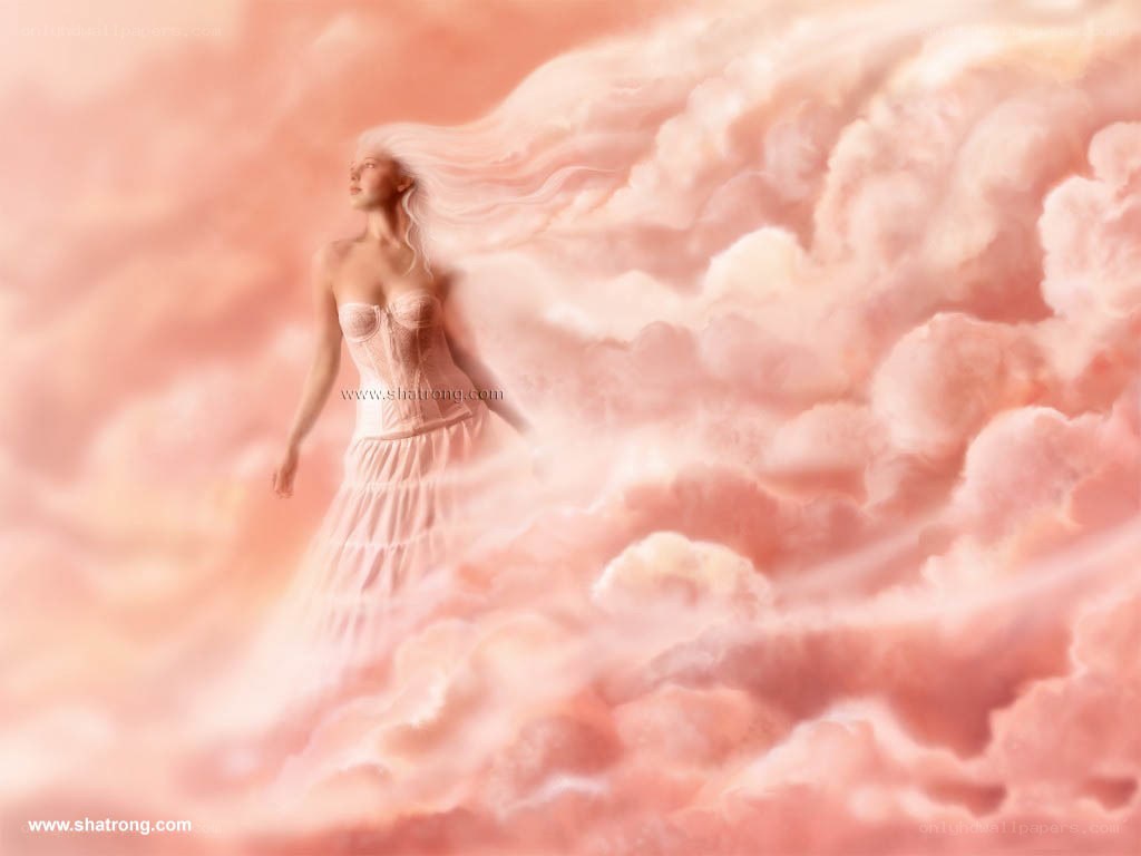 woman in pink clouds