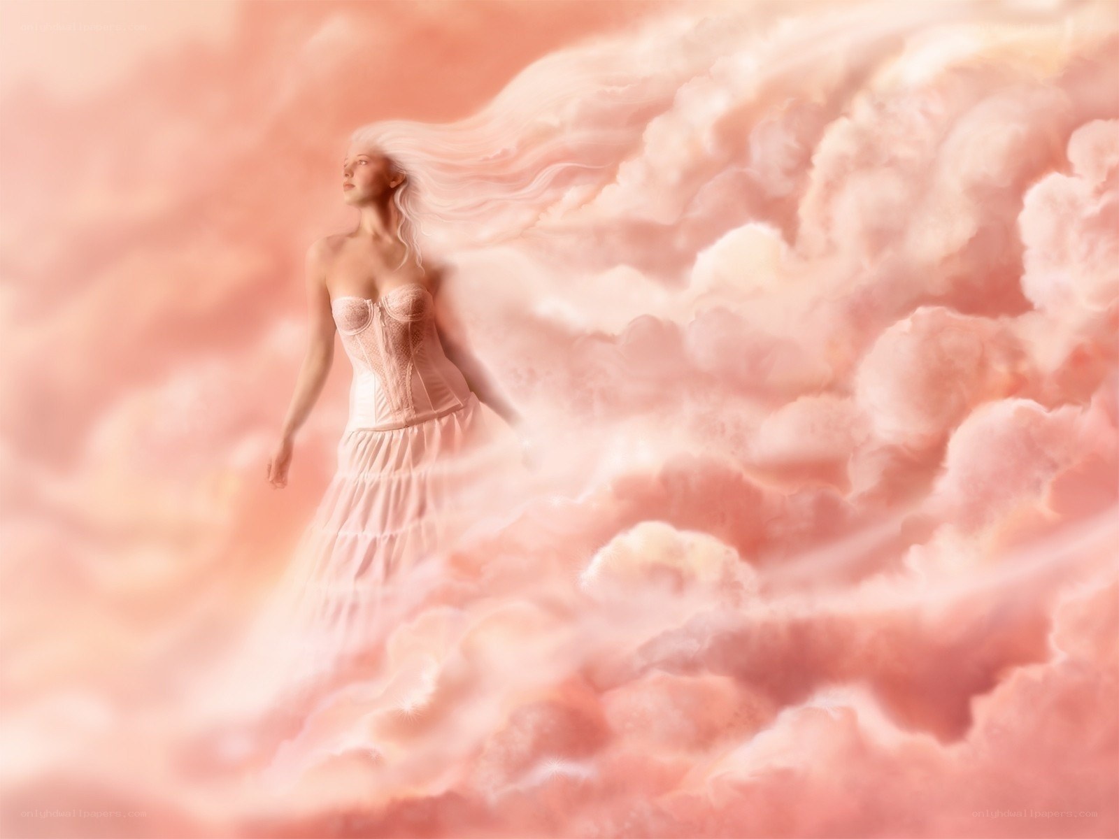 woman in pink clouds