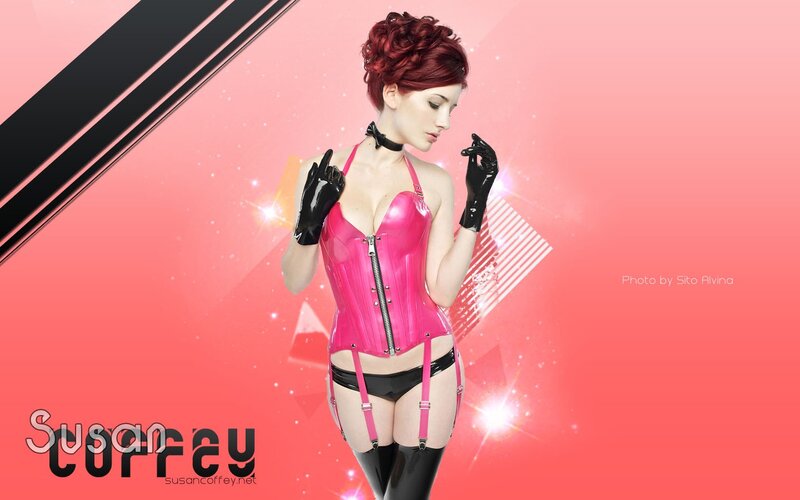 Woman in Pink Corset — Dramatic, Photograph, Gloves