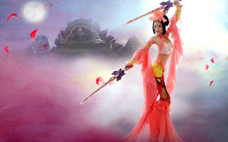 Woman in Pink Costume — Dramatic, Night