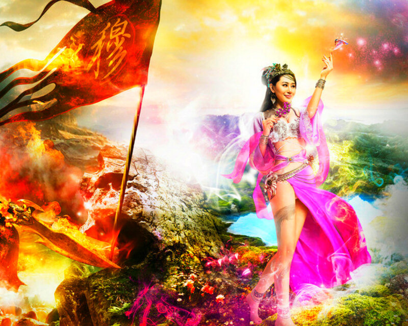 Woman in Pink Costume — Dramatic, Sunset