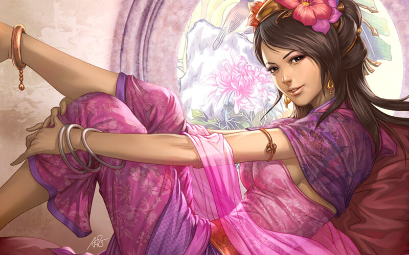 Woman in Pink Dress — Calm, Digital Art, Flower