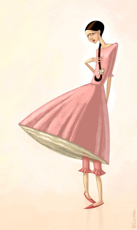 Woman in Pink Dress — Calm, Illustration