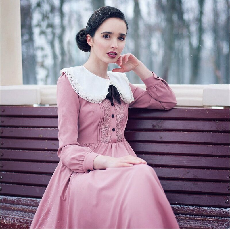 Woman in Pink Dress — Calm, Winter