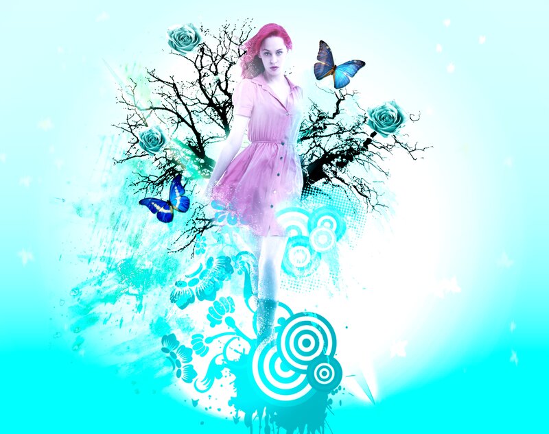 Woman in Pink Dress — Cyan