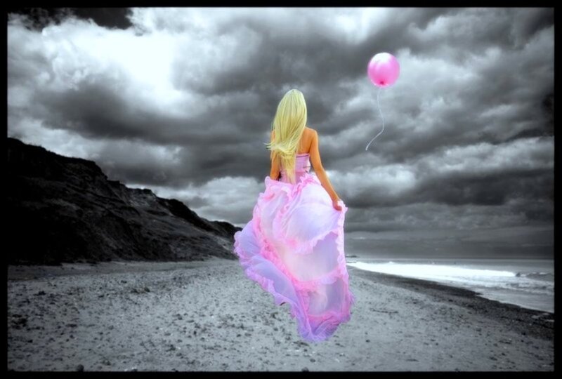 Woman in Pink Dress — Dramatic, Digital Art, Balloon