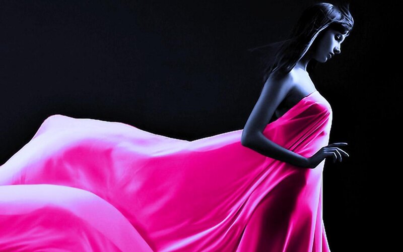 Woman in Pink Dress — Dramatic, Digital Art, Dark Background, Lighting