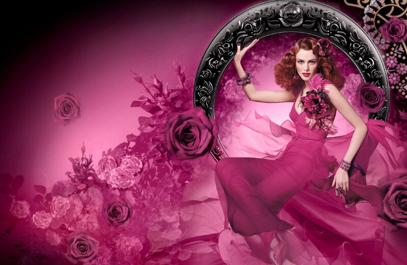 Woman in Pink Dress — Dramatic, Digital Art, Roses