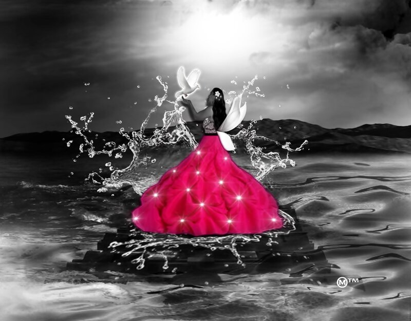 Woman in Pink Dress — Dramatic, Night, Digital Art, Dove