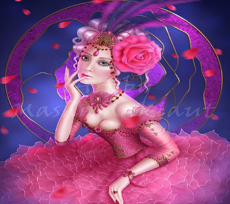 Woman in Pink Dress — Dramatic, Night, Digital Art, Rose