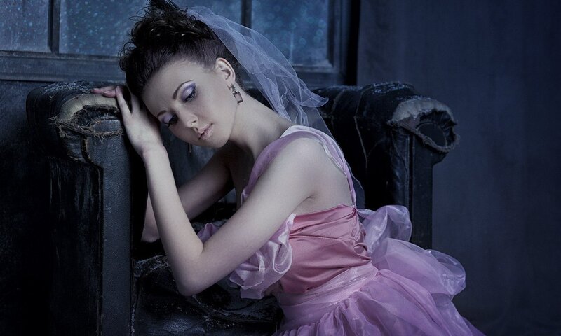 Woman in Pink Dress — Dramatic, Night, Photograph, Veil