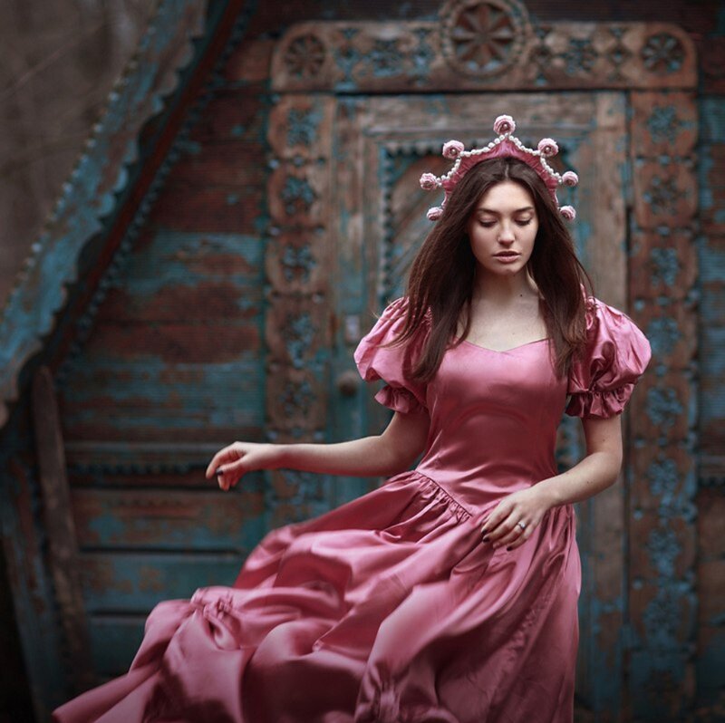 Woman in Pink Dress — Dramatic, Photograph, Crown