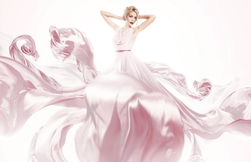Woman in Pink Dress — Dramatic, Photograph, Fabric