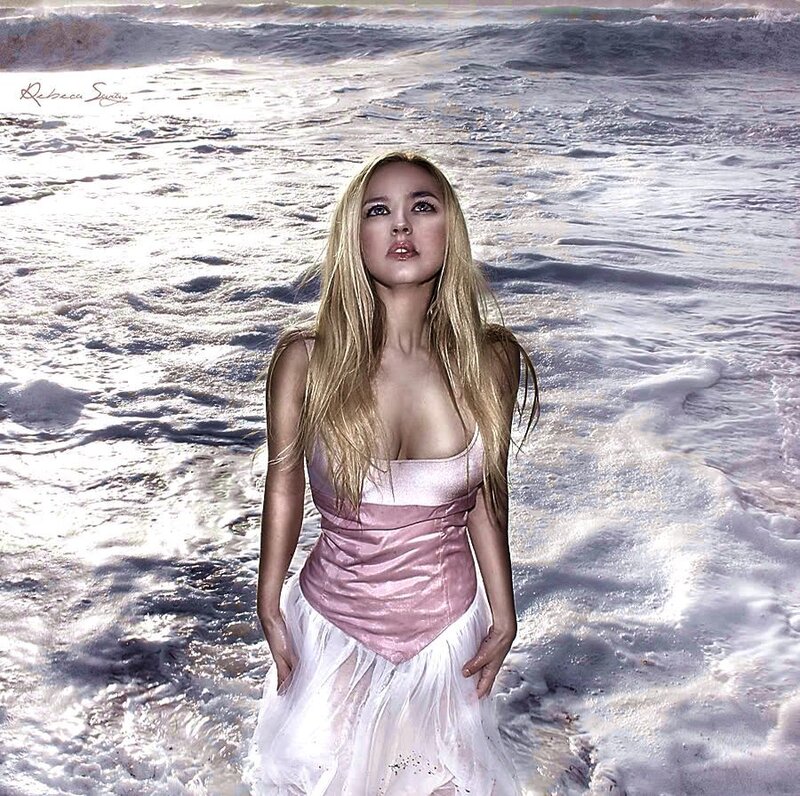 Woman in Pink Dress — Dramatic, Photograph, Ocean