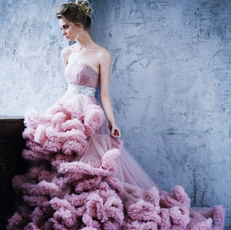 Woman in Pink Dress — Dramatic, Photograph, Wall, Hair