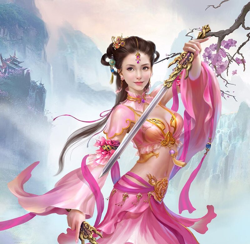 Woman in Pink Dress — Dramatic, Spring, Digital Art