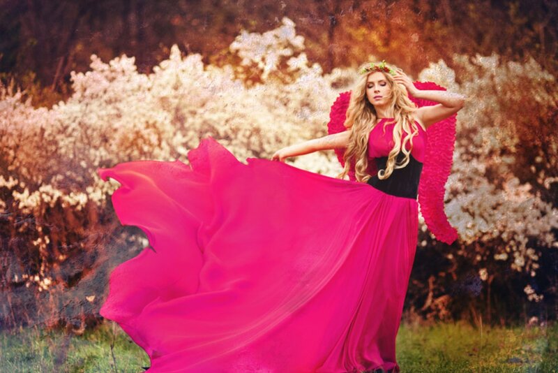 Woman in Pink Dress — Dramatic, Spring, Photograph