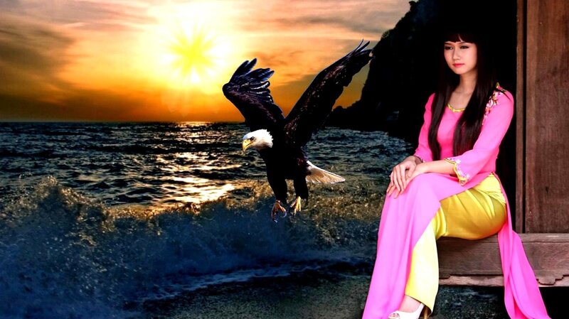 Woman in Pink Dress — Dramatic, Sunset, Digital Art, Eagle