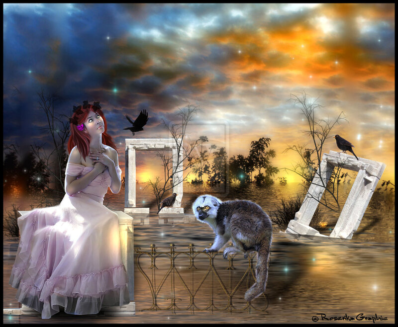 Woman in Pink Dress — Dramatic, Sunset, Digital Art, Lemur